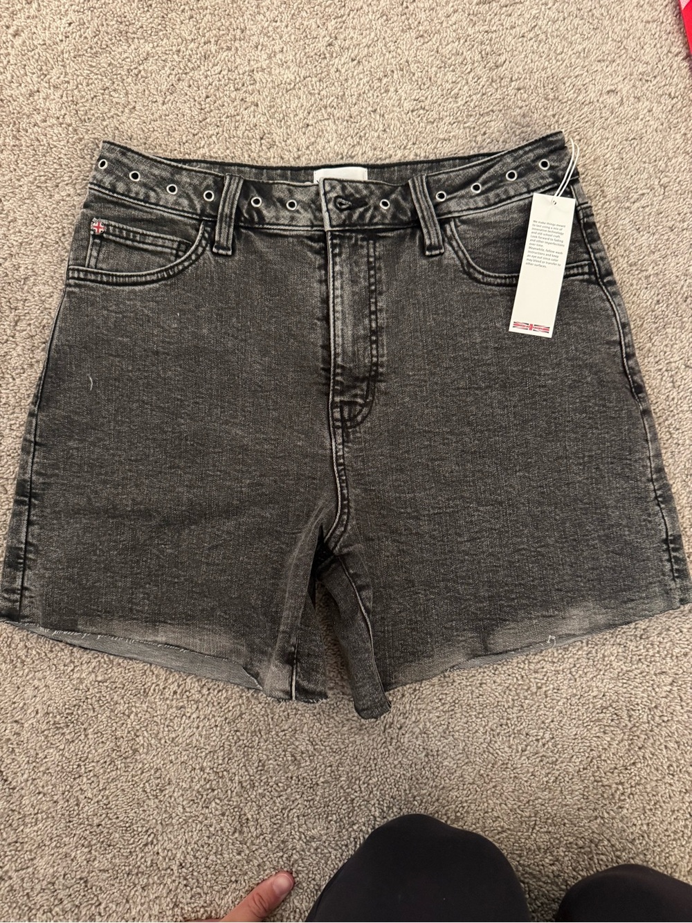 Hudson Jeans Washed Black Grommet-Detail Denim Shorts